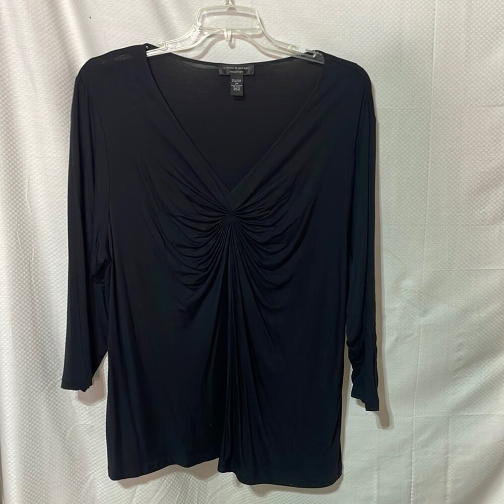 Cable & Gauge 2x black viscose spandex 3/4 sleeve v neck top bust fullness euc
